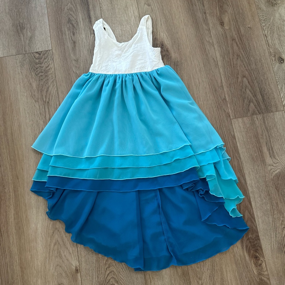 Elegant Blue and White Layered Kids Formal Dress